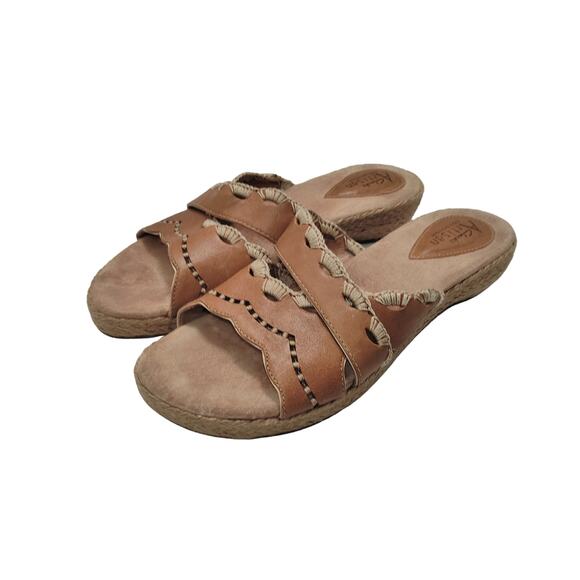 Clarks Artisan Collection Brown Leather Espadrille Slide Sandals - Picture 2 of 13